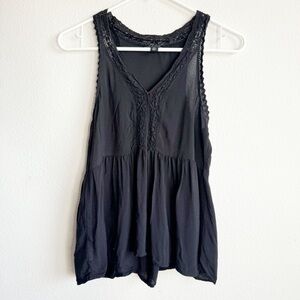 Lucky Brand silk blend black embroidered tank top size XS